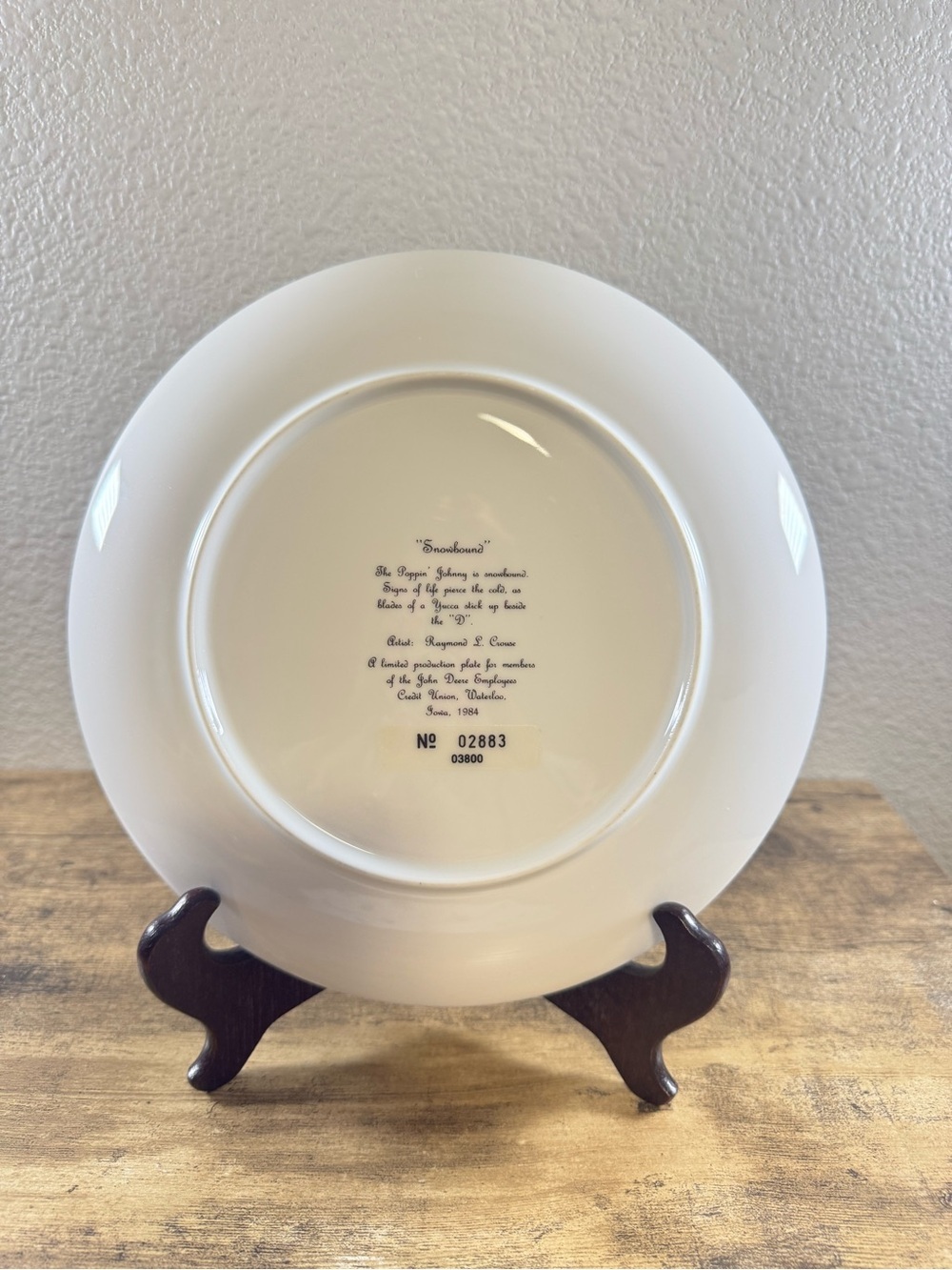John Deere “Snowbound” Collector Plate 1984 Raymond L. Crowe Limited Edition - Picture 9 of 10